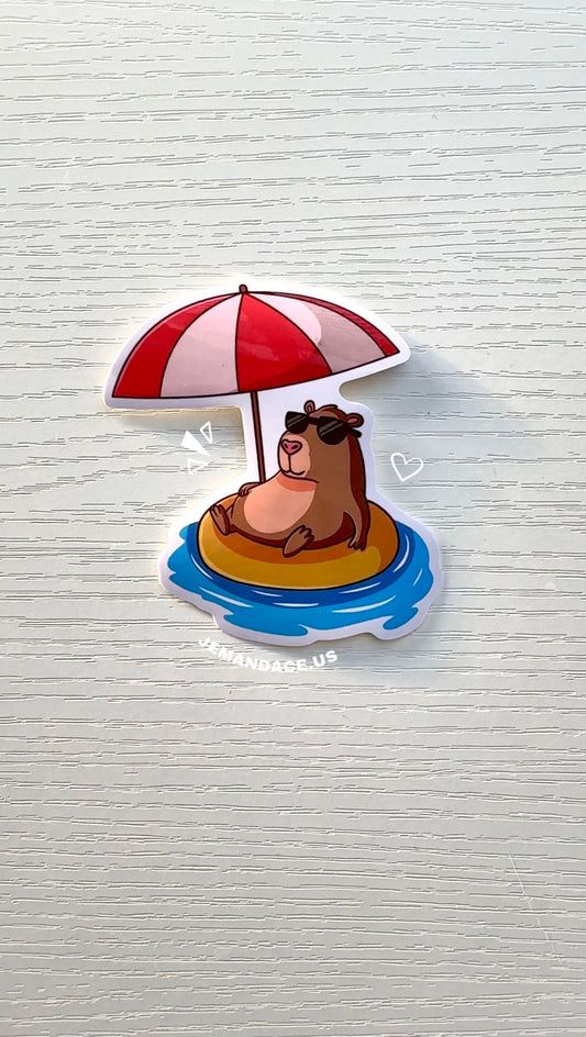 Beach Capybara Vinyl Sticker